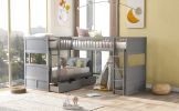 Twin Size Bunk Bed with a Loft Bed attached, with Two Drawers,Gray - Gray