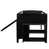 Low Twin Size Loft Bed with Cabinets;  Shelves and Slide - Espresso