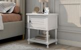 Versatile Nightstand with Two Built-in Shelves Cabinet and an Open Storage,USB Charging Design,White - White
