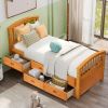 Twin Size Platform Storage Bed Solid Wood Bed with 6 Drawers - Oak