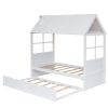 Twin Size Wood House Bed With Twin Size Trundle, Wooden Daybed - White