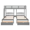Twin over Twin & Twin Bunk Bed with Two Drawers and Built-in Middle Drawer - Gray