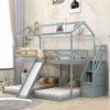 Full over Twin & Twin Bunk Bed,with Slide and Storage Staircase,Built-in Drawer and Shelf - Gray