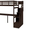 Twin Size Loft Bed with Storage Staircase and Built-in Desk - Espresso