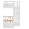 Stairway Full-Over-Full Bunk Bed with Twin size Trundle;  Storage and Guard Rail for Bedroom;  Dorm - White
