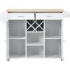 K&amp;K Store Kitchen Island Cart with Two Storage Cabinets and Four Locking Wheels; Wine Rack; Two Drawers; Spice Rack; Towel Rack (White) - as Pic