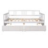 Full Size Daybed Wood Bed with Two Drawers - White