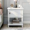 Versatile Nightstand with Two Built-in Shelves Cabinet and an Open Storage,USB Charging Design,White - White