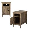 Set of 2 Wood Side Table, Narrow End Table with Cabinet and Shelf, 2-Tier Nightstand for Small Space - Archaize color