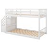 Twin over Twin Floor Bunk Bed;  Ladder with Storage - White