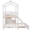 Twin over Full House Bunk Bed with Convertible Slide and Storage Staircase,Full-Length Guardrail, - White
