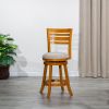 24" Counter Height Slat Back Swivel Stool; Natural Finish; Beige Fabric Seat - as Pic
