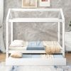 Full Size House Bed with Trundle; Support Legs - White