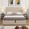 Upholstered Platform Bed with Underneath Storage; Full Size - Beige