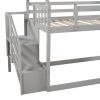 Twin over Twin House Bunk Bed with Slide and Storage Staircase - Grey