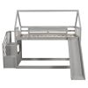Twin over Twin House Bunk Bed with Slide and Storage Staircase - Grey