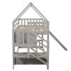 Twin over Twin House Bunk Bed with Slide and Storage Staircase - Grey