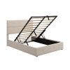 Upholstered Platform Bed with Underneath Storage; Full Size - Beige