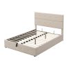Upholstered Platform Bed with Underneath Storage; Full Size - Beige