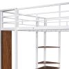 Full Size Metal Loft Bed with 2 Shelves and one Desk - White