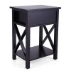 Set of 2 Wooden Nightstand;  X-Shaped Sofa Side Table End Table with Drawer and Open Shelf;  Bedroom Living Room Furniture - Black
