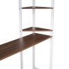 Full Size Metal Loft Bed with 2 Shelves and one Desk - White