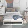 Full Size Metal Platform Bed Frame with  Two Drawers; Sockets and USB Ports ; Slat Support No Box Spring Needed - White