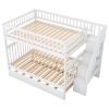 Full over Full Bunk Bed with Trundle and Staircase - White