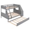 Twin over Full Bunk Bed with Trundle and Built-in Desk;  Three Storage Drawers and Shelf - Gray