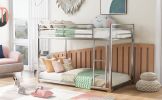 Twin over Twin Metal Bunk Bed; Low Bunk Bed with Ladder; Silver(OLD SKU:WF282465AAN) - as Pic