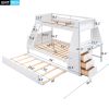 Twin over Full Bunk Bed with Trundle and Built-in Desk;  Three Storage Drawers and Shelf - White