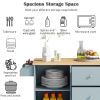 K&K Store Kitchen Cart on 4 Wheels with 2 Drawers and 3 Open Shelves; Kitchen Island with Rubber Wood top for Dinning Room; Grey Blue - as Pic