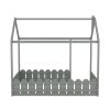 (Slats are not included) Twin Size Wood Bed House Bed Frame with Fence;  for Kids;  Teens;  Girls;  Boys  - Gray