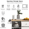 K&K Store Kitchen Cart on 4 Wheels with 2 Drawers and 3 Open Shelves; Kitchen Island with Rubber Wood top for Dinning Room; White - as Pic