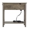 Farmhouse Flip Top End Table with Charge Station;  X-Shaped Profile Narrow Side Table with Drawer for Office;  Bedroom;  Living Room;  Gray - 1 piece