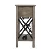 Farmhouse Flip Top End Table with Charge Station;  X-Shaped Profile Narrow Side Table with Drawer for Office;  Bedroom;  Living Room;  Gray - 1 piece