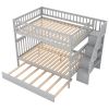 Full over Full Bunk Bed with Trundle and Staircase - Gray