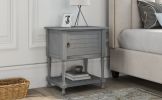 Versatile Nightstand with Two Built-in Shelves Cabinet and an Open Storage;  USB Charging Design - Gray