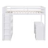 Twin Size Loft Bed with Ladder;  Shelves;  and Desk - White