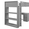 Twin Size Loft Bed with Ladder;  Shelves;  and Desk - Gray
