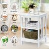 Set of 2 Multifunctional 3-Tier Nightstand Sofa Side Table with Reinforced Bars and Stable Structure - White