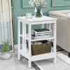 Set of 2 Multifunctional 3-Tier Nightstand Sofa Side Table with Reinforced Bars and Stable Structure - White