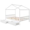 Full Size House Platform Bed with Two Drawers; Headboard and Footboard; Roof Design - White