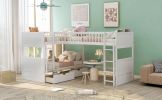 Twin Size Bunk Bed with a Loft Bed attached, with Two Drawers,Gray - White