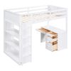 Twin Size Loft Bed with Ladder;  Shelves;  and Desk - White