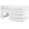 Twin Size Loft Bed with Cabinet and Shelf - White