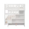Stairway Full-Over-Full Bunk Bed with Twin size Trundle;  Storage and Guard Rail for Bedroom;  Dorm - White