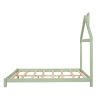 Full Size Wood Platform Bed with House-shaped Headboard  - Green