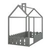 (Slats are not included) Twin Size Wood Bed House Bed Frame with Fence;  for Kids;  Teens;  Girls;  Boys  - Gray