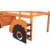 Twin Size Forklift Car-Shaped Loft Bed with Storage Shelves - Orange